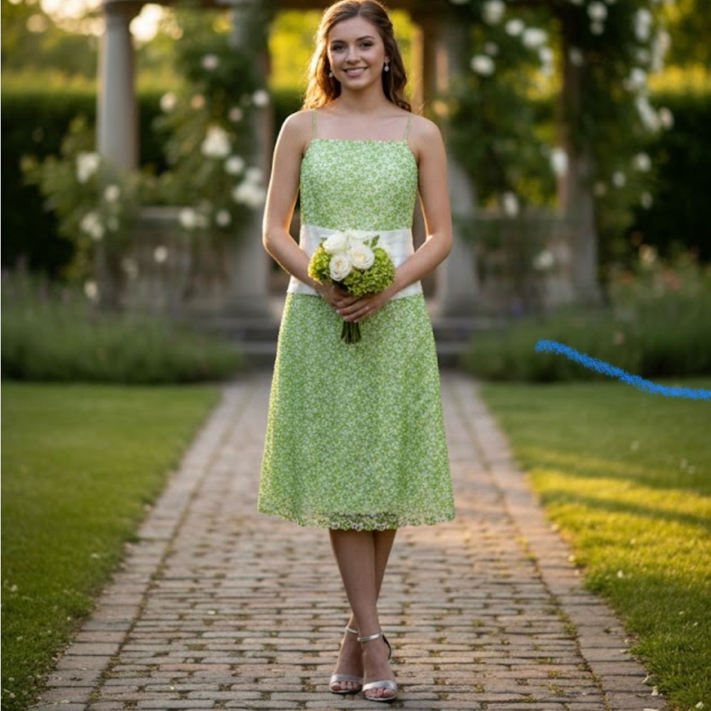 Green Floral Dress with White Accent